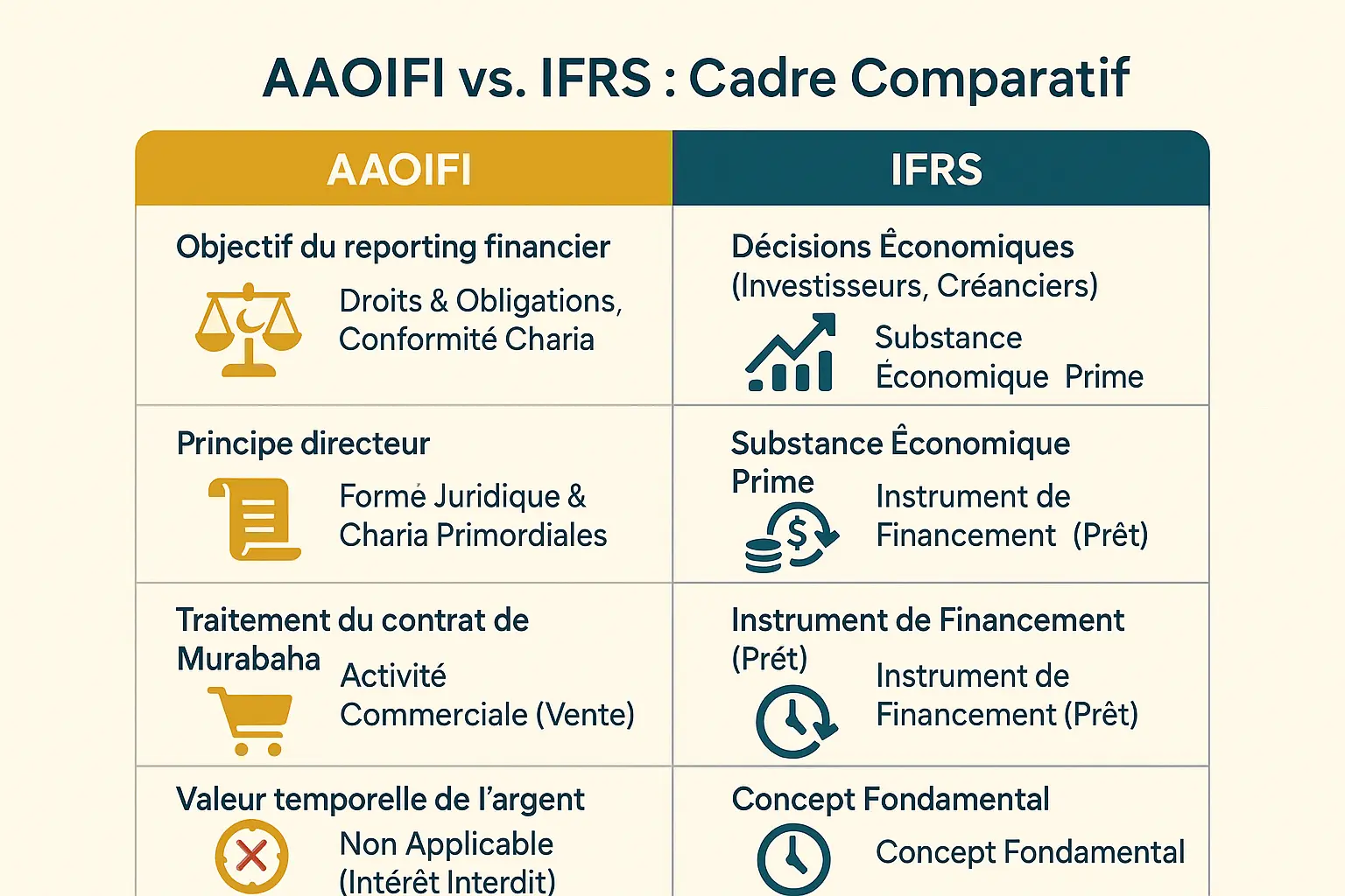 Comparaison visuelle AAOIFI vs IFRS