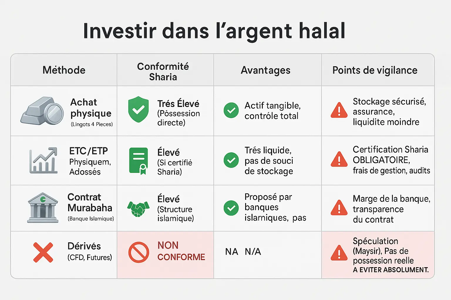 <strong>Comparatif des méthodes d'investissement halal</strong> dans l'argent