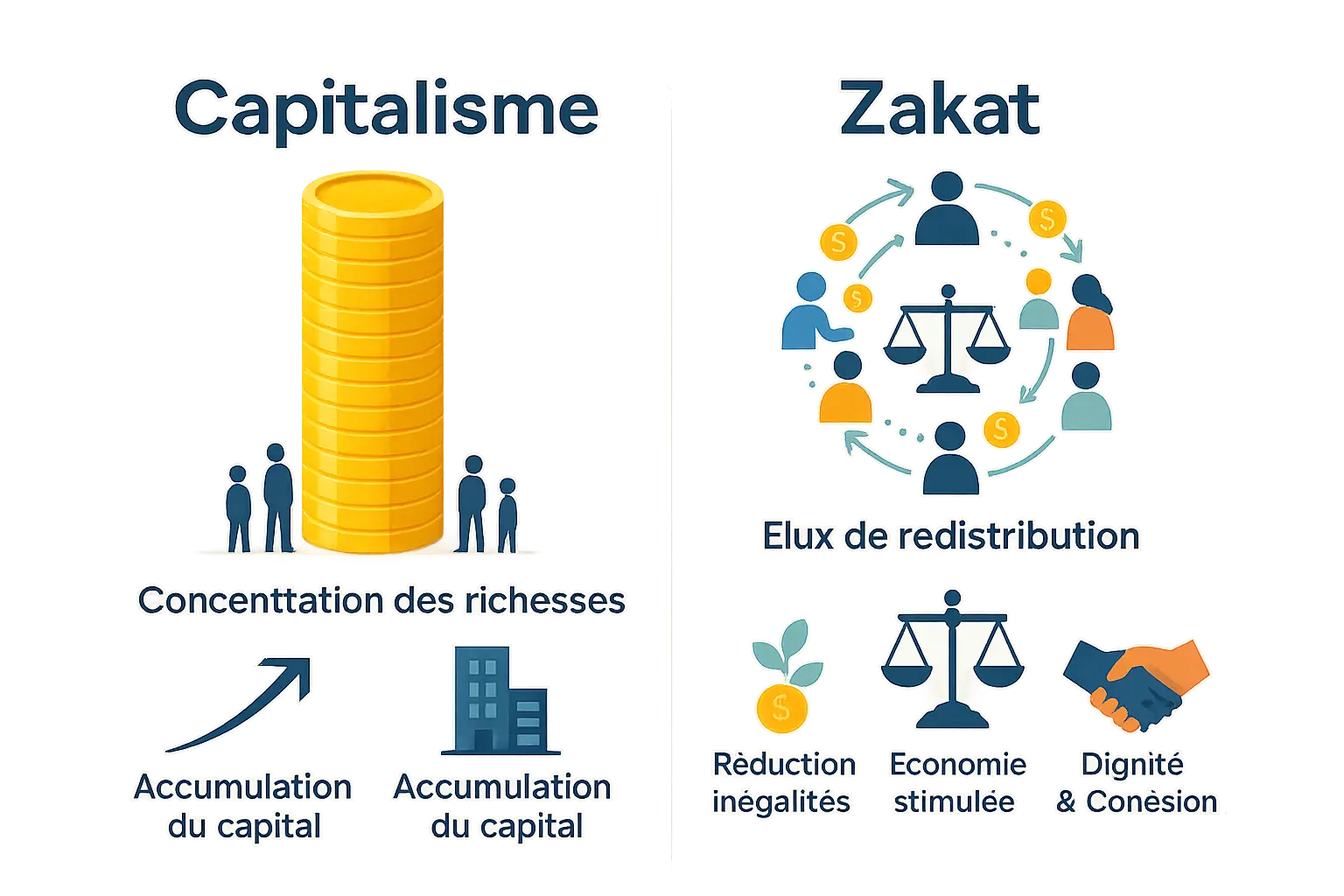 Illustration comparant capitalisme et Zakat