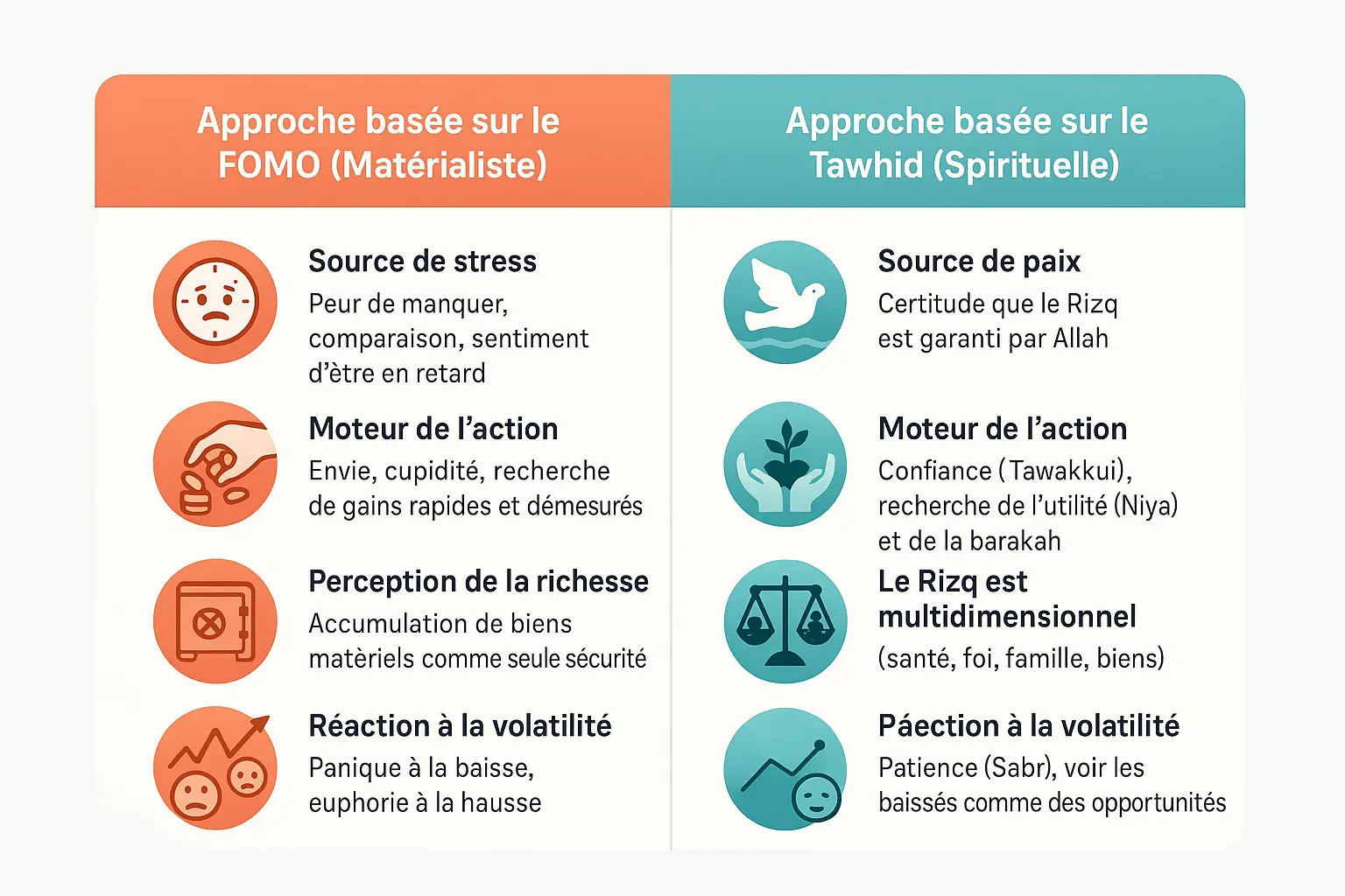 Comparaison des approches face au rizq