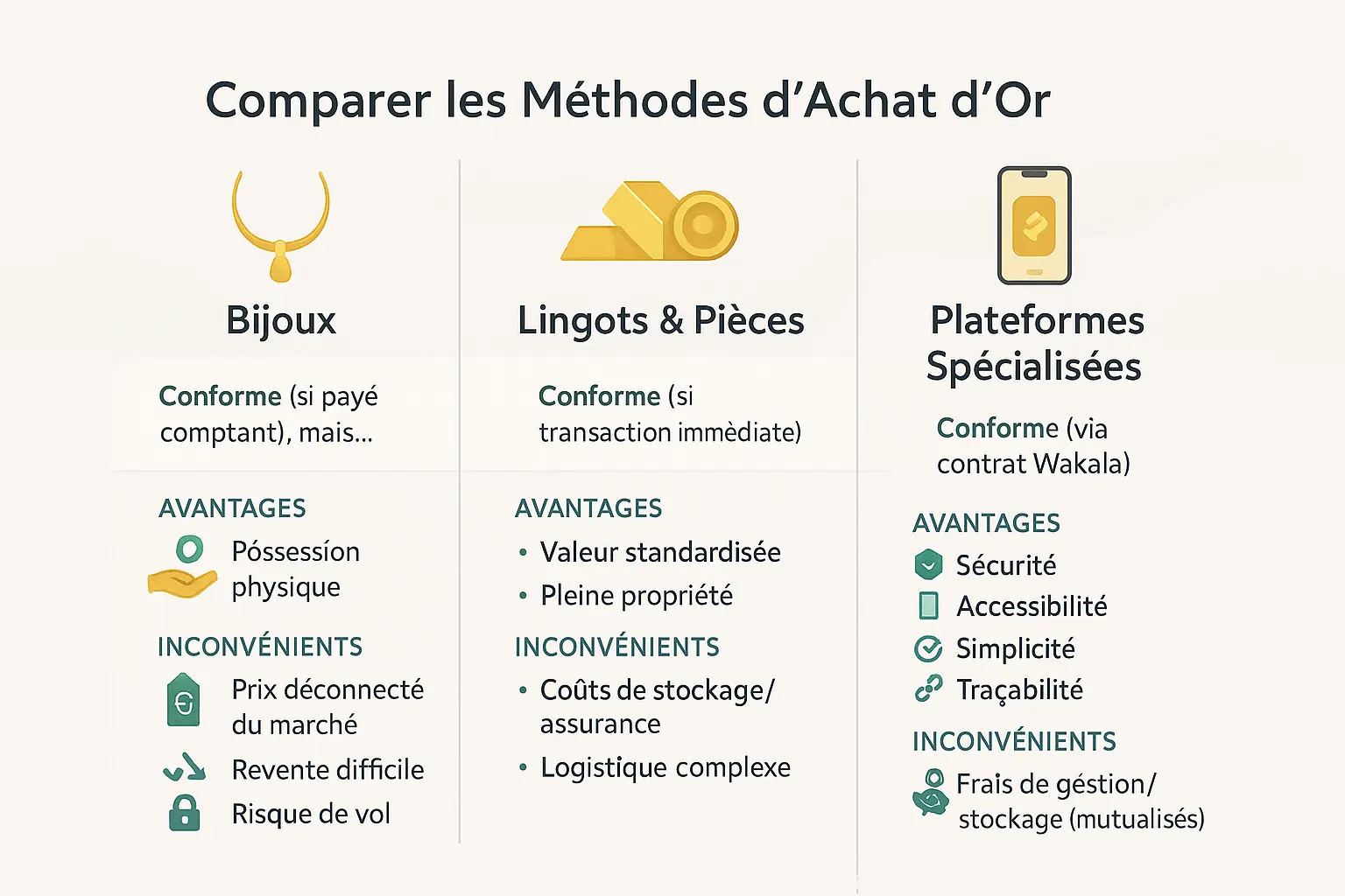 Comparaison des méthodes d'achat d'or