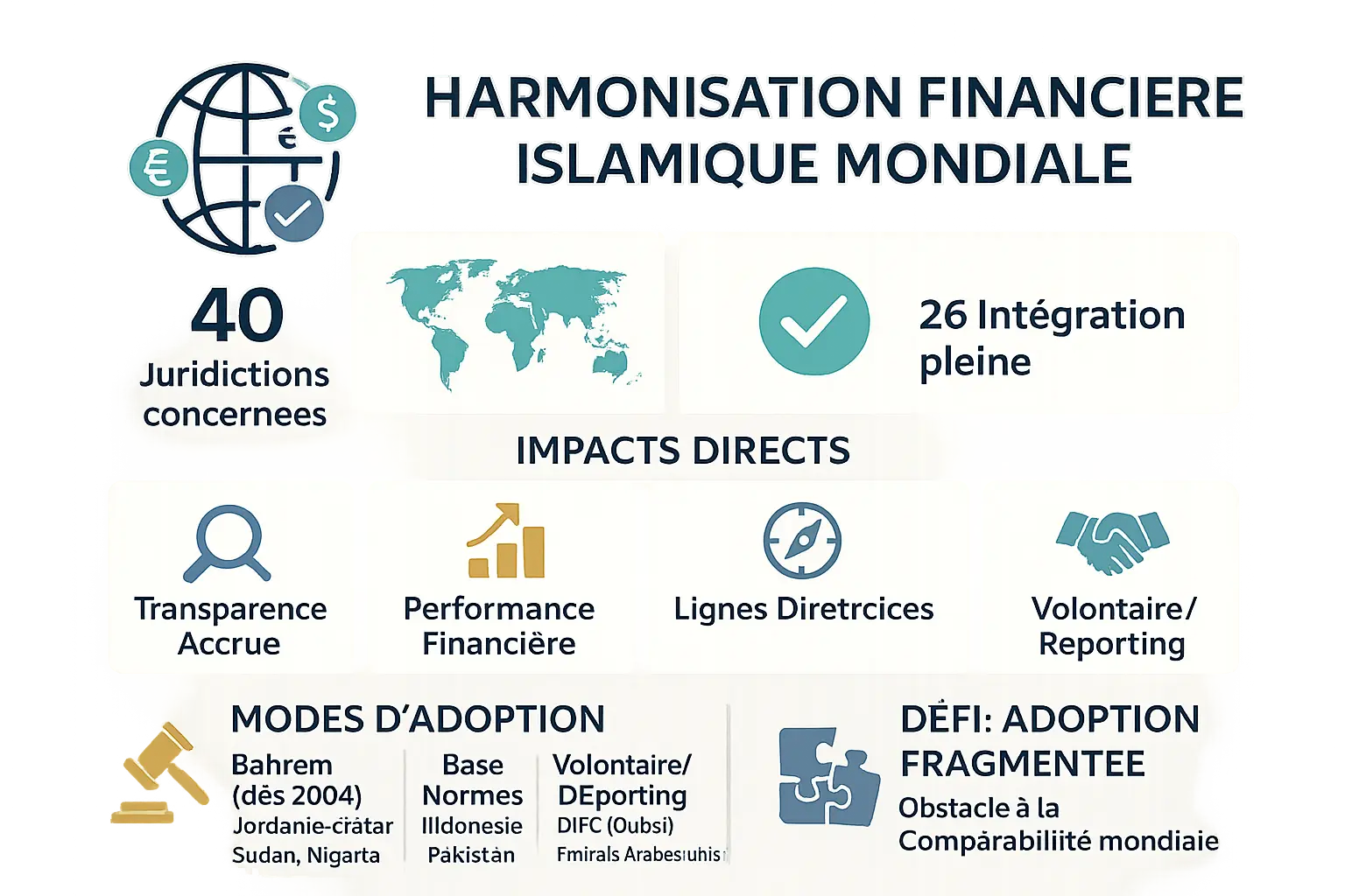 Carte mondiale illustrant l'adoption des normes AAOIFI par pays