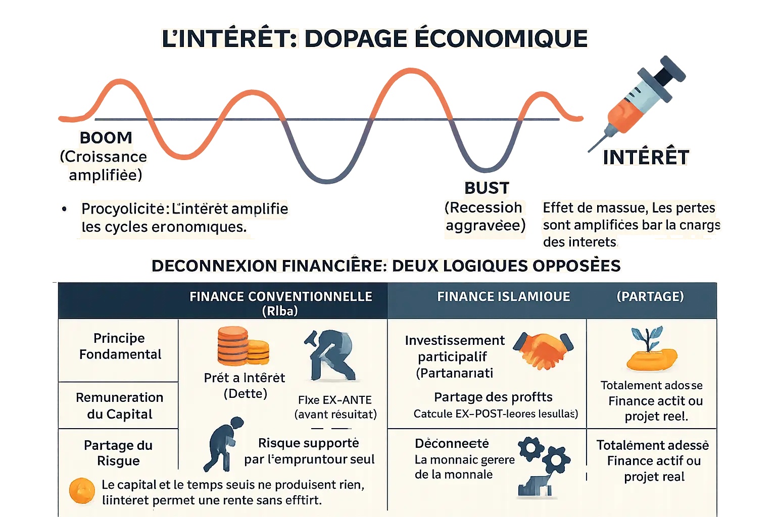 Schéma comparatif entre finance conventionnelle et islamique
