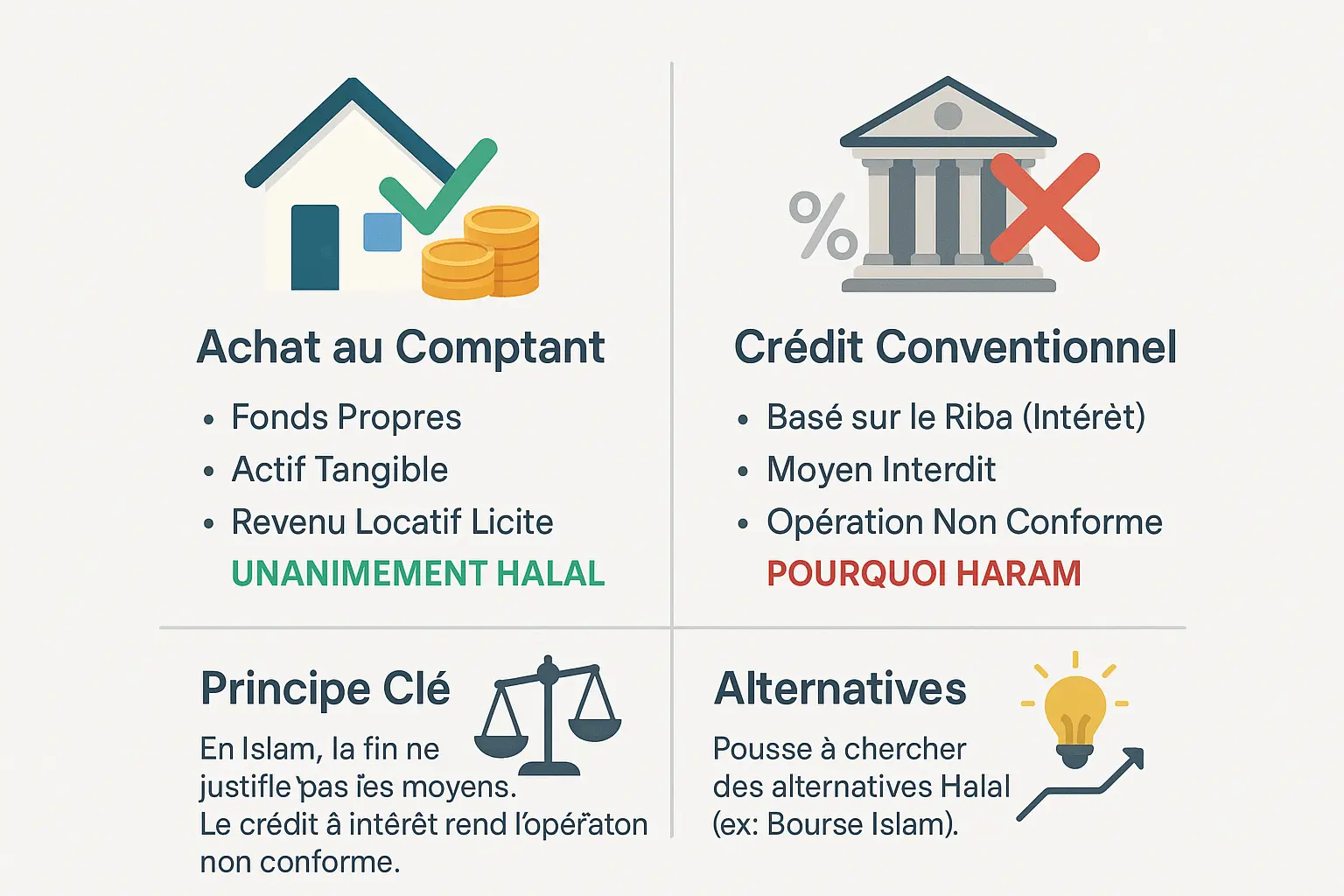 Illustration comparant investissement immobilier halal et conventionnel