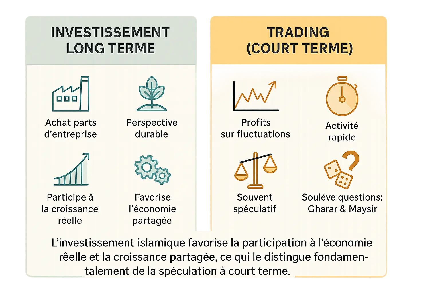 Illustration de l'investissement islamique à long terme vs court terme