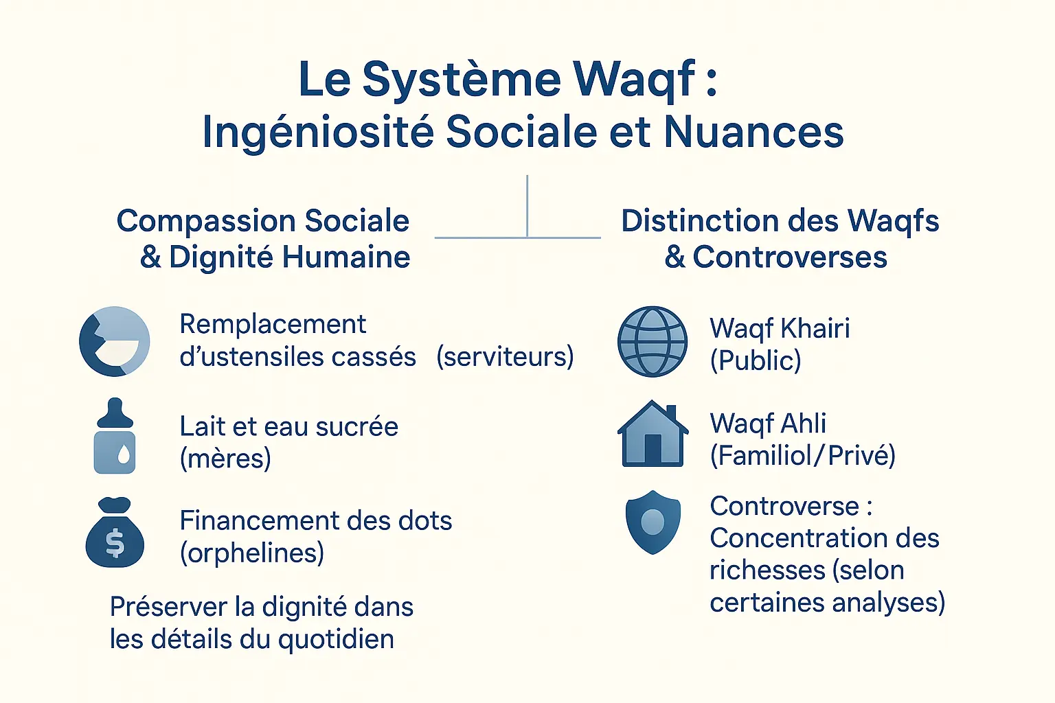 Illustration du <strong>système du waqf</strong> mettant en lumière des exemples sociaux