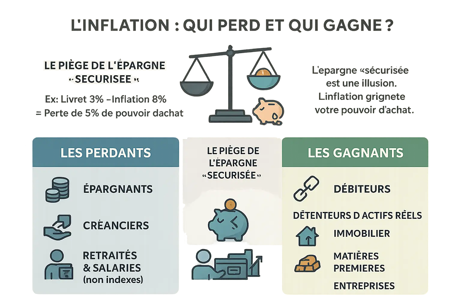 Illustration montrant les gagnants et perdants de l'inflation