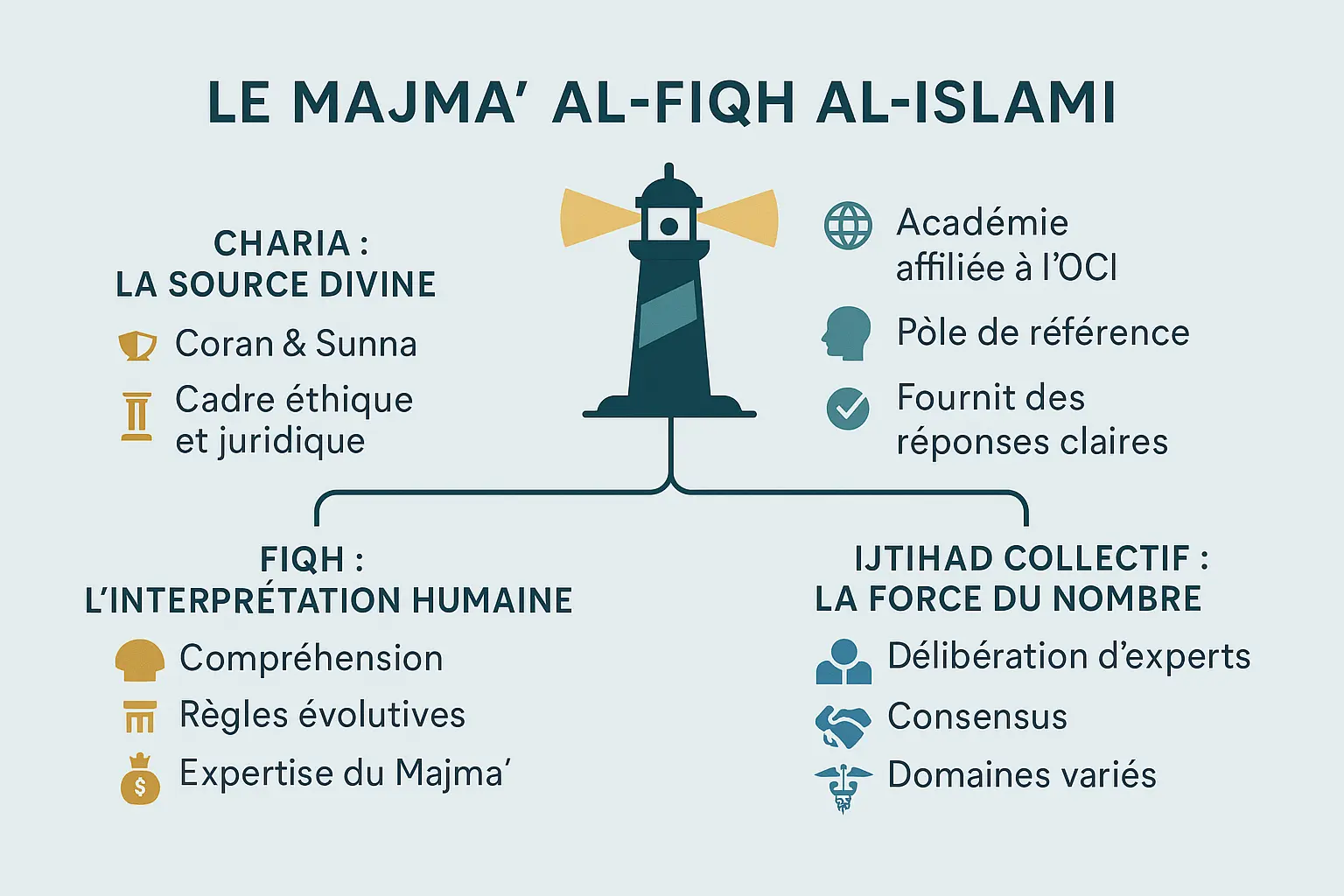 Image représentant le Majma‘ al-Fiqh al-Islami comme phare de la finance éthique