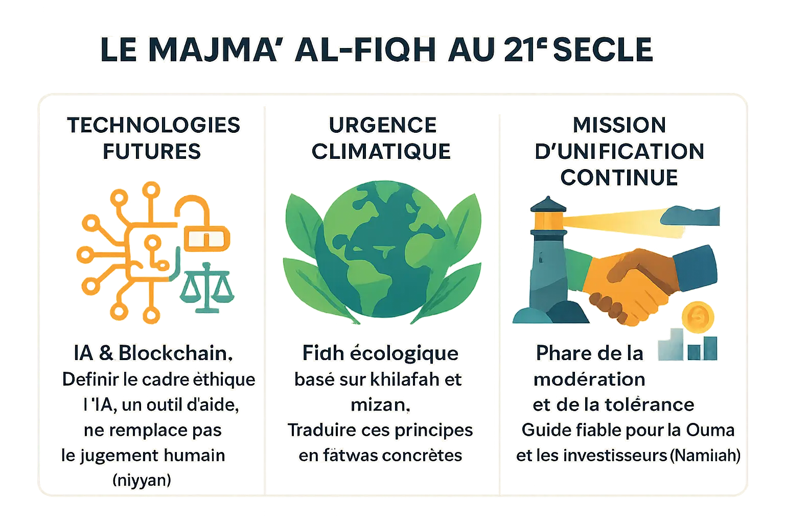 Infographie sur <strong>l'avenir du Majma' al-Fiqh au XXIe siècle</strong>