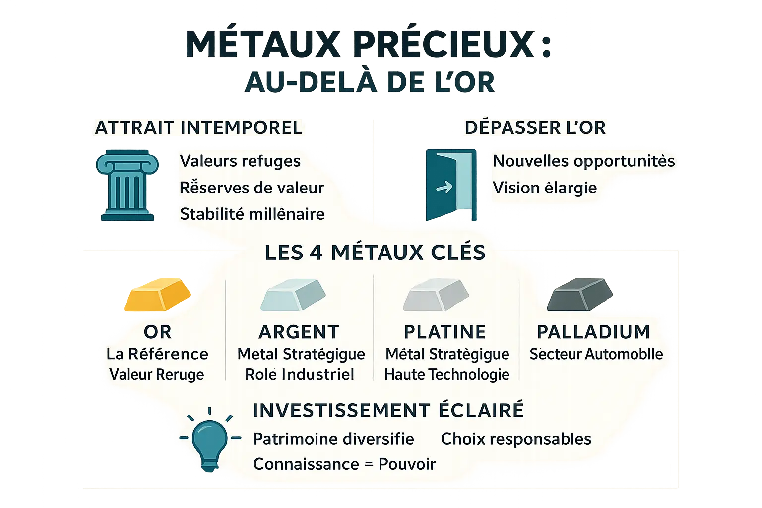 Illustration des métaux précieux au-delà de l'or