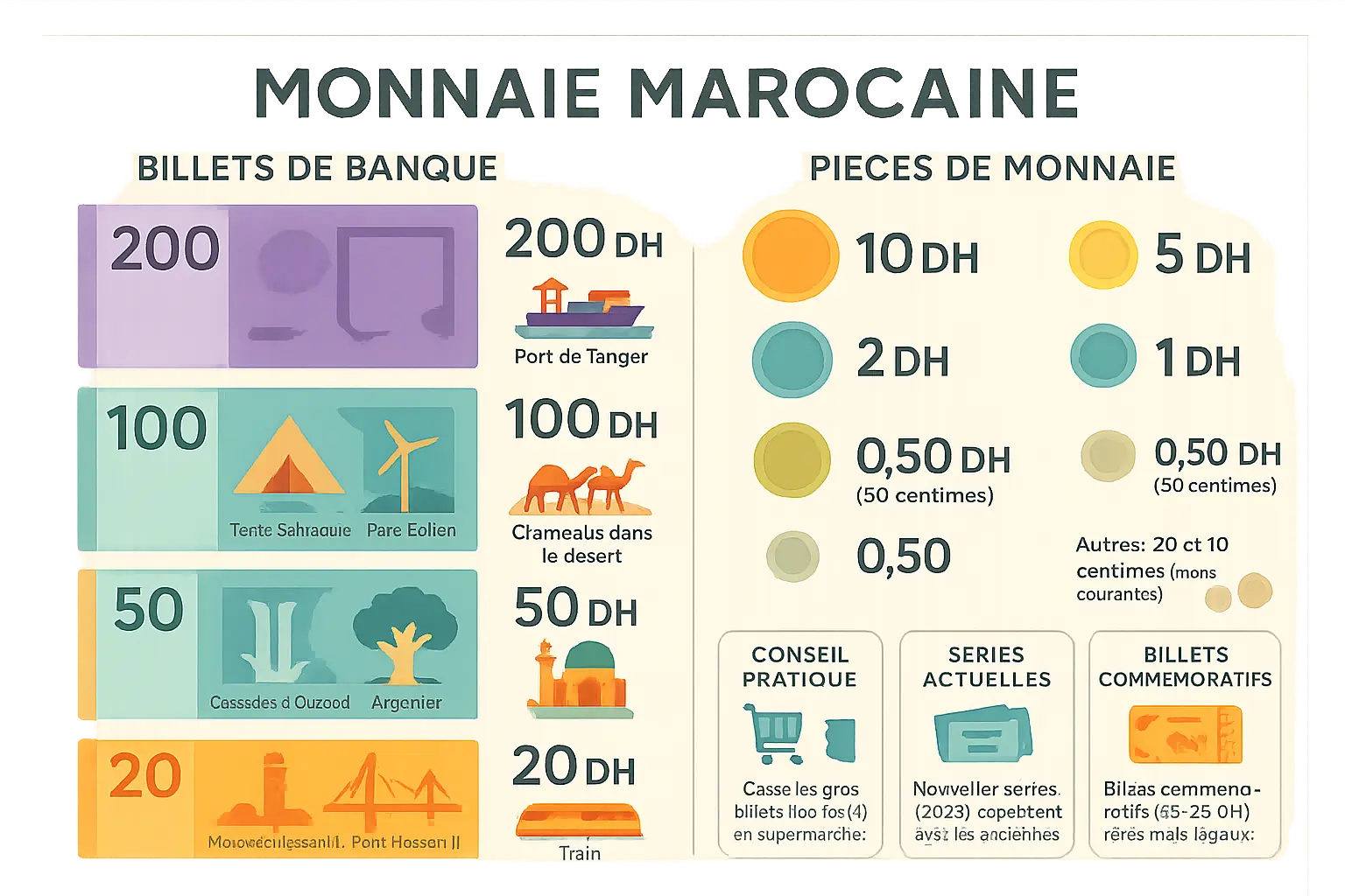 Billets et pièces de dirham marocain