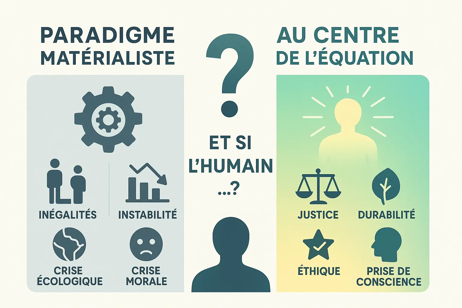 Illustration du paradigme matérialiste opposé à un système centré sur l'humain