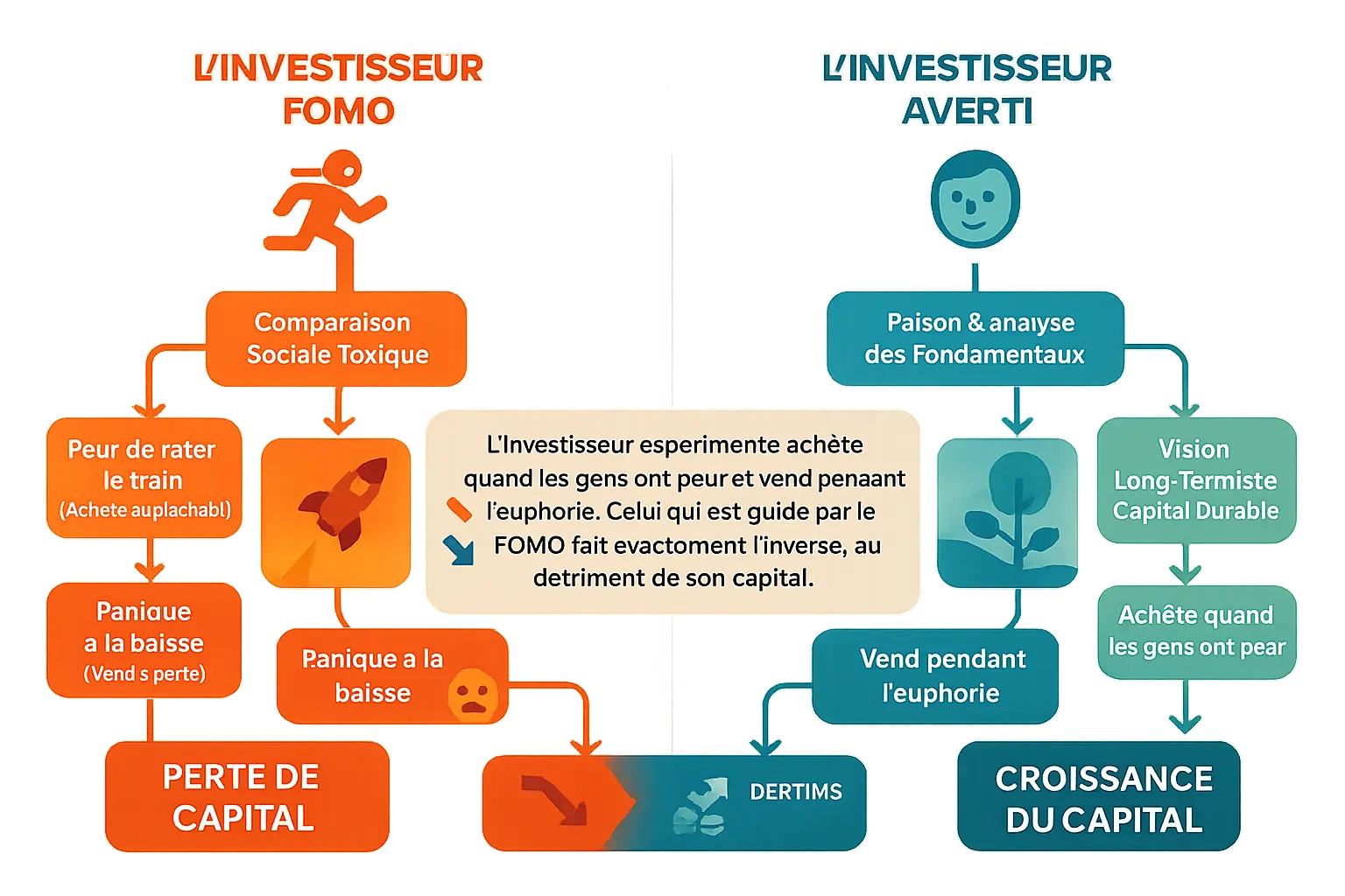 Illustration des <strong>deux chemins de l'investissement: émotion vs raison</strong>