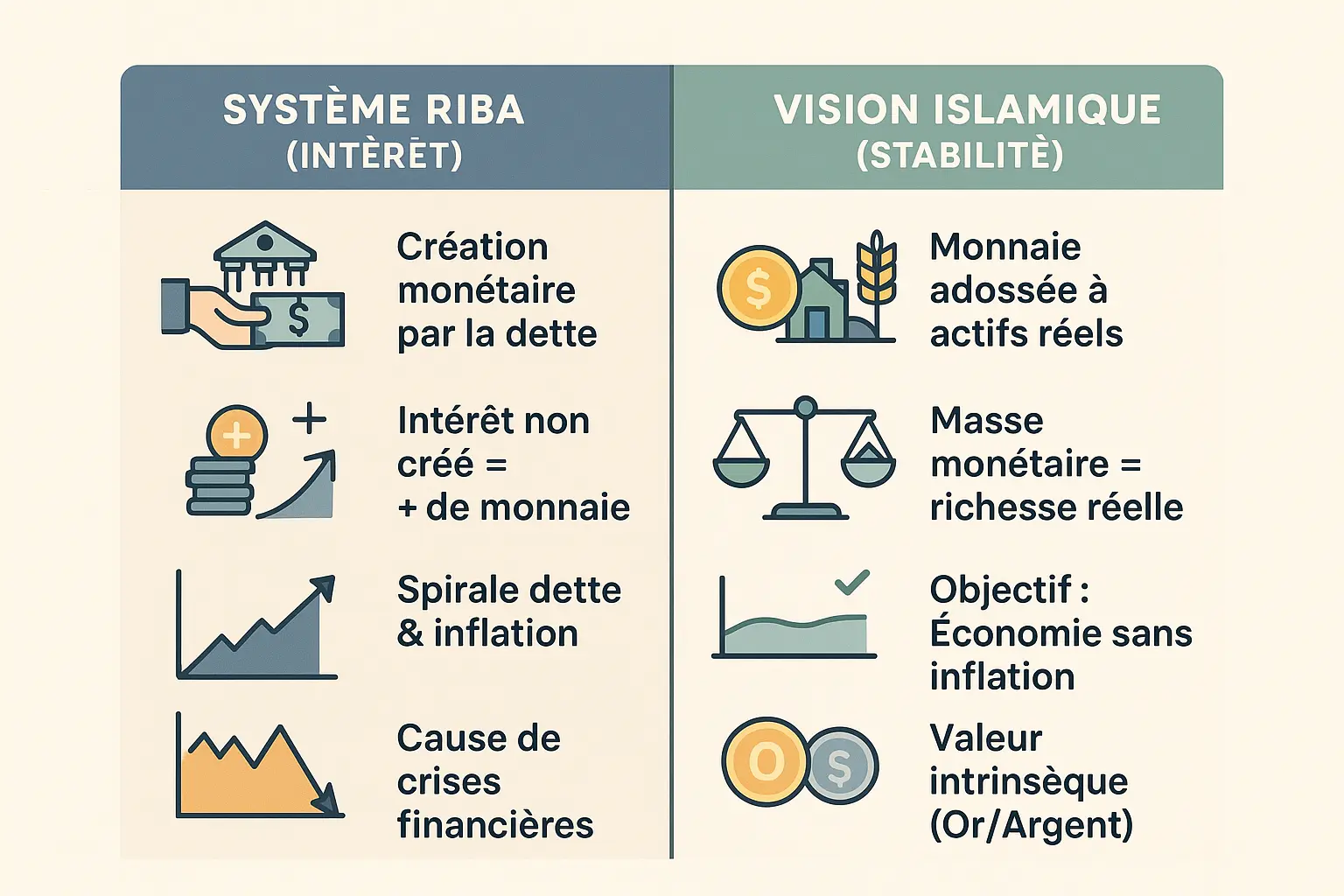 Comparaison entre le système basé sur le riba et la vision islamique d'une économie juste